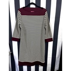 ISAAC MIZRAHI Boat Neck Striped Sheath Dress in Plum White and Black Size XL